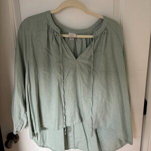Green Balloon Sleeve Flowy Top